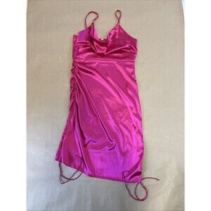 Hot Pink Satin Mini Dress Large Rouching Barbiecore Party